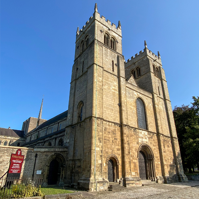 Worksop Priory frontage and towers